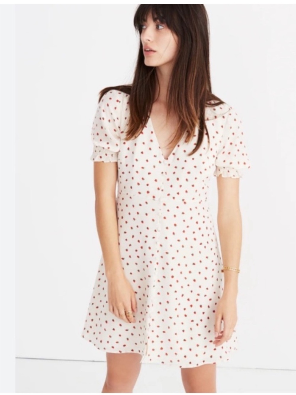 madewell silk clover button-front dress in fresh strawberries size 8